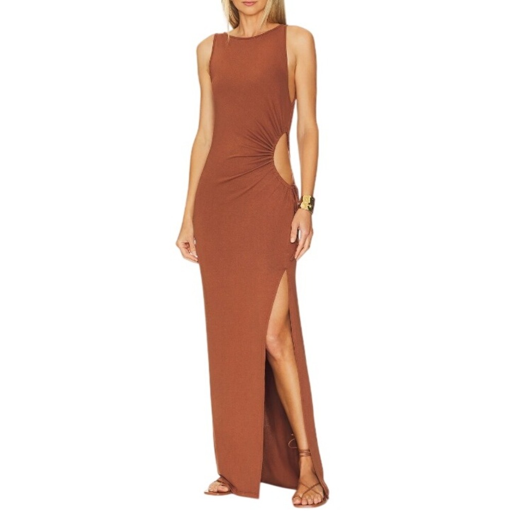 L*Space Women's Coffee Side Cut-Out Tiana Maxi‎ Dress Size M NWT